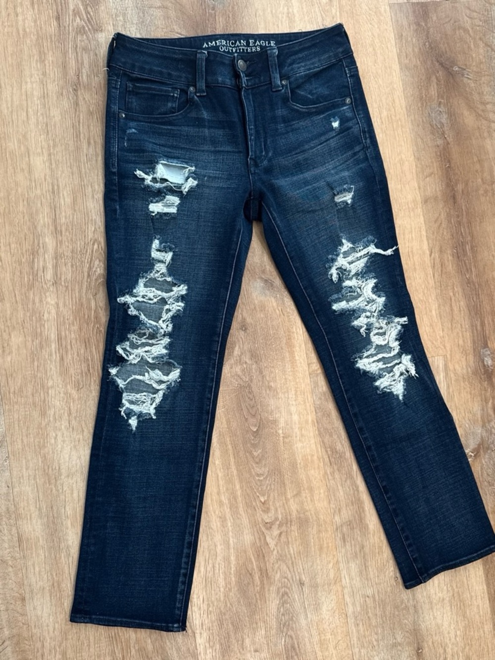 American Eagle Outfitters Dark Blue Ripped Skinny Jeans